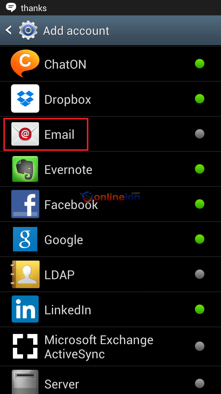 Android Add Account Page