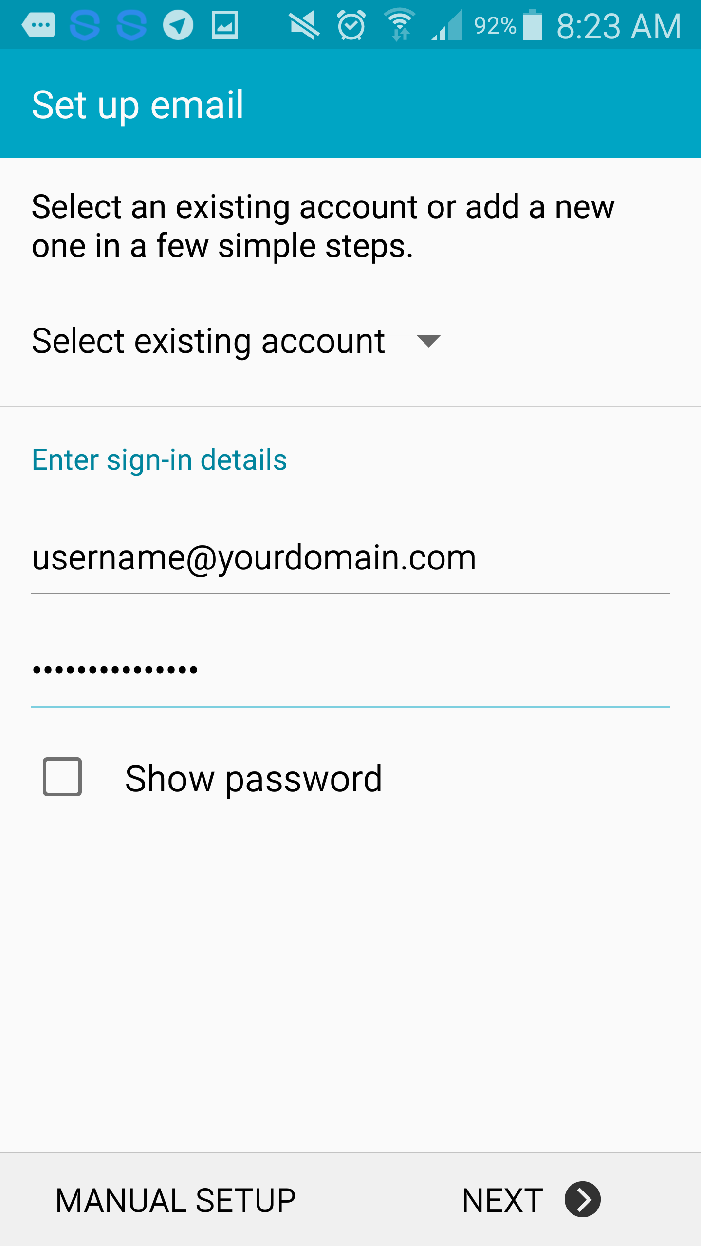 Step 2 of Email settings for Android V5