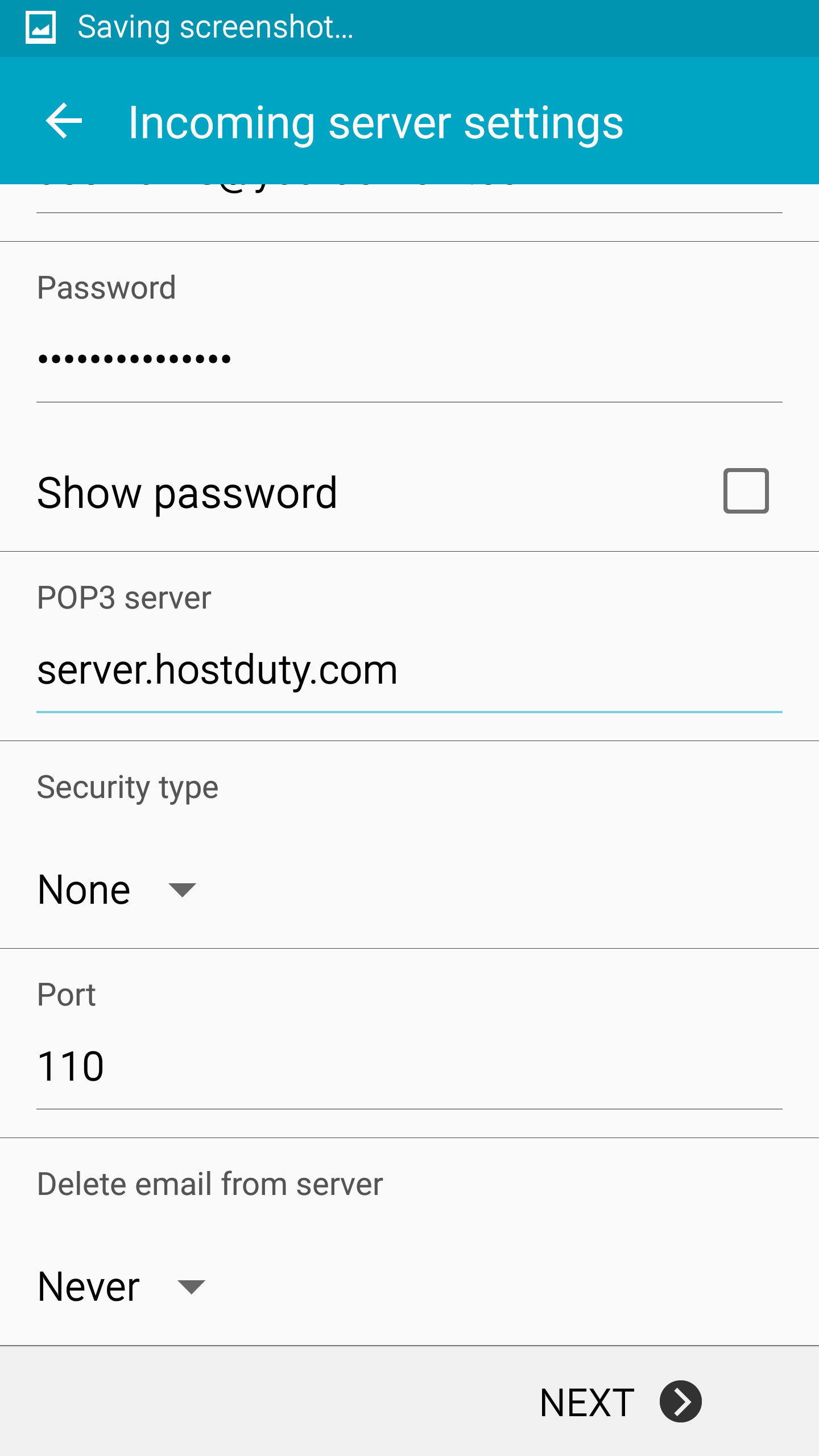 Step 5 of Email settings for Android V5