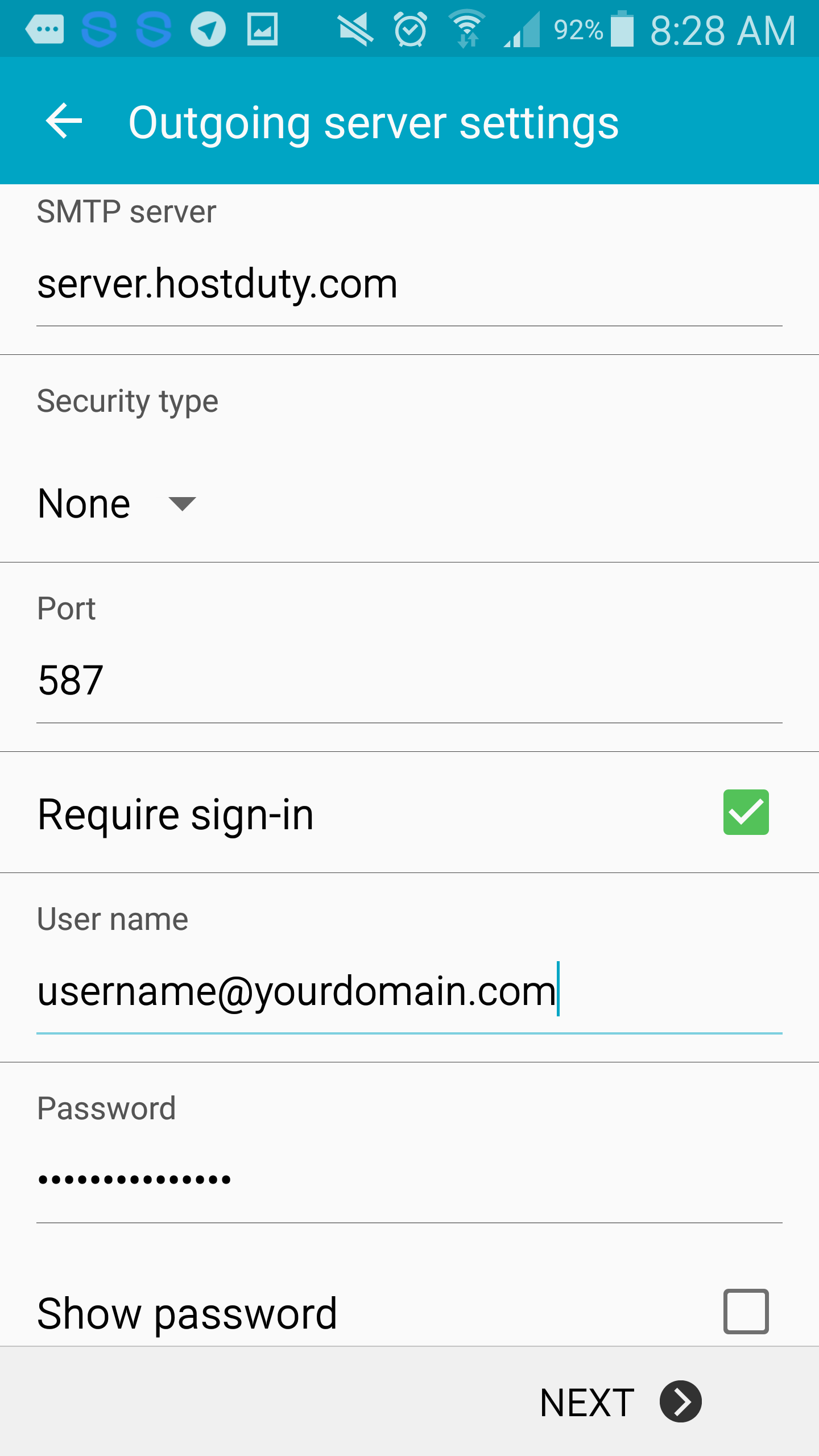 Step 6 of Email settings for Android V5